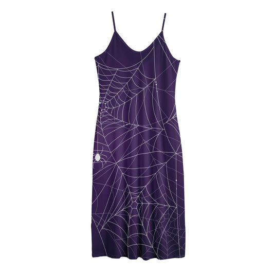 Purple Spider Web Pattern Print Jersey Midi Cami Dress