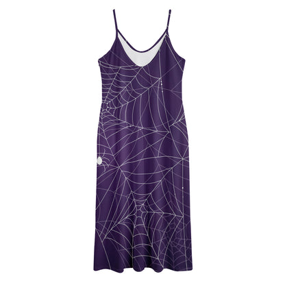 Purple Spider Web Pattern Print Jersey Midi Cami Dress