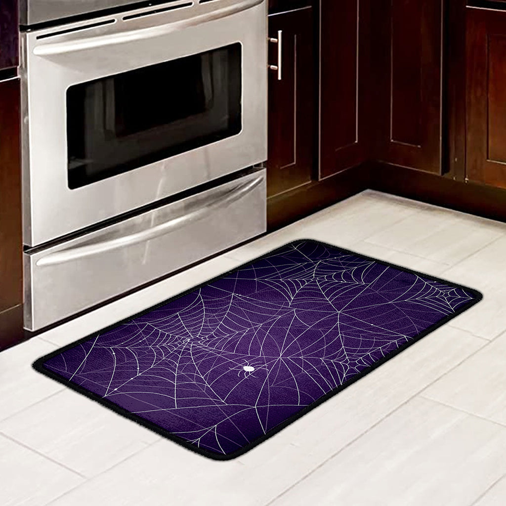 Purple Spider Web Pattern Print Kitchen Mat