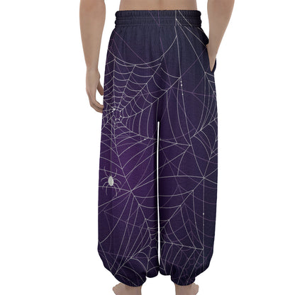 Purple Spider Web Pattern Print Lantern Pants