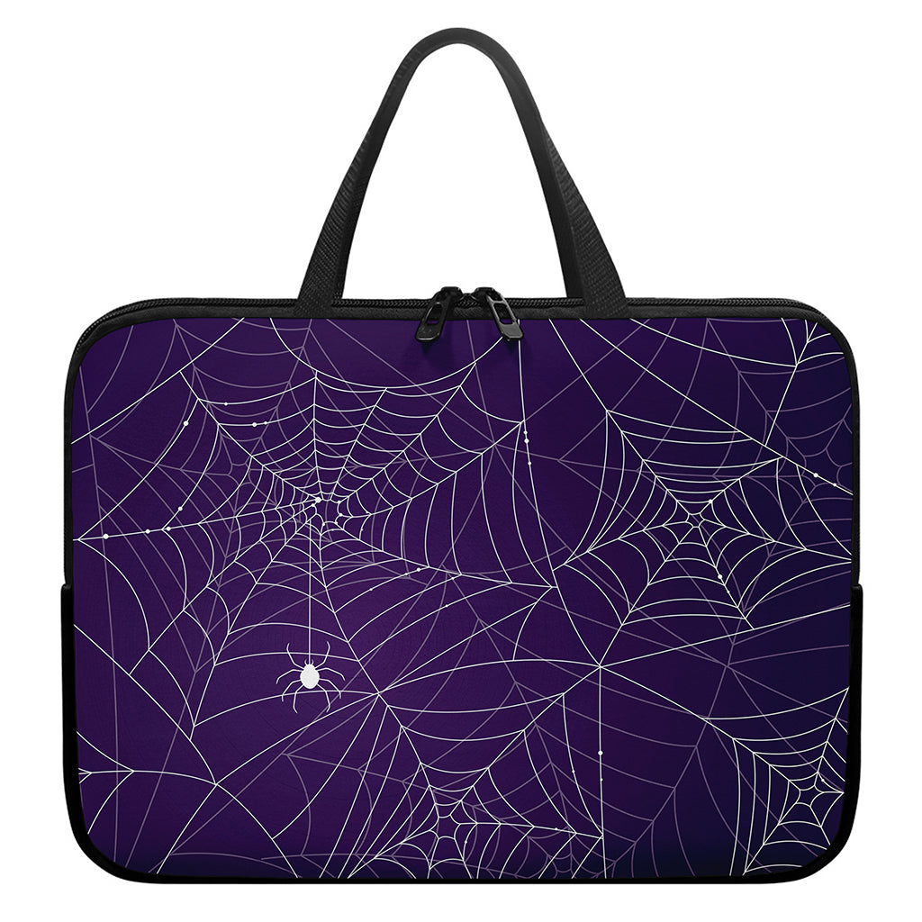 Purple Spider Web Pattern Print Laptop Sleeve With Handle