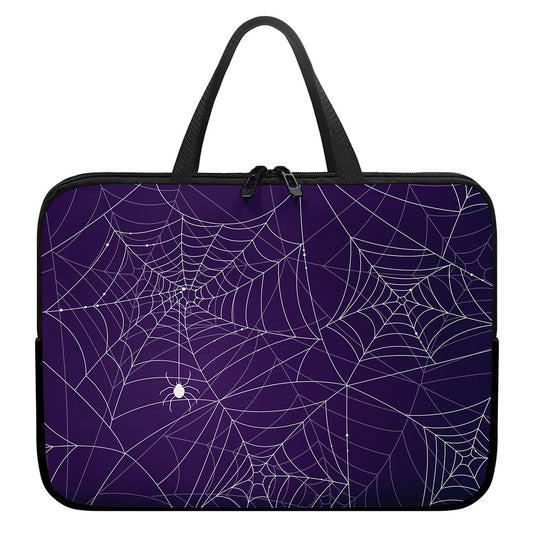 Purple Spider Web Pattern Print Laptop Sleeve With Handle