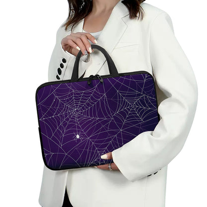 Purple Spider Web Pattern Print Laptop Sleeve With Handle