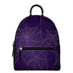 Purple Spider Web Pattern Print Leather Backpack