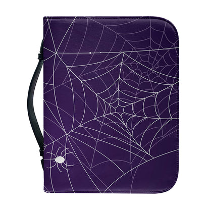 Purple Spider Web Pattern Print Leather Bible Cover