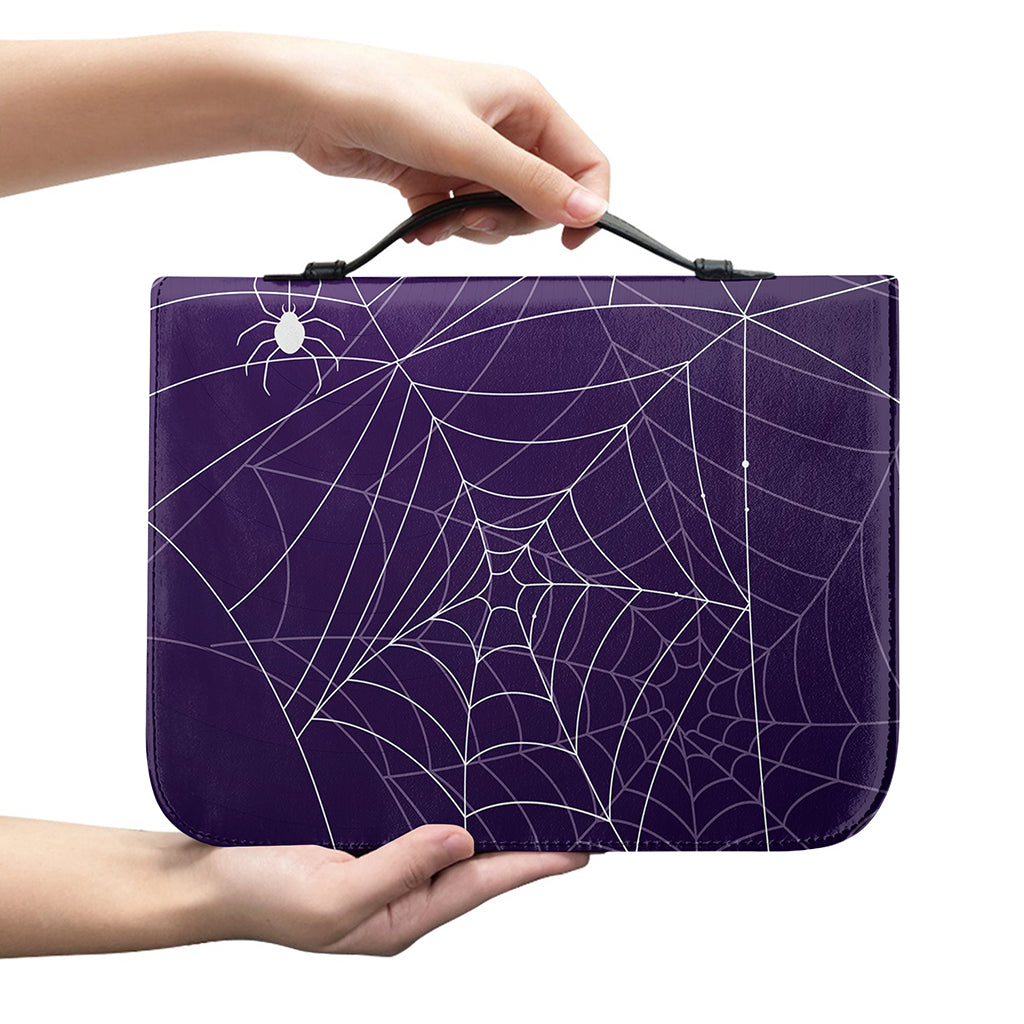 Purple Spider Web Pattern Print Leather Bible Cover