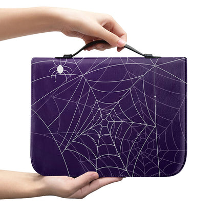 Purple Spider Web Pattern Print Leather Bible Cover