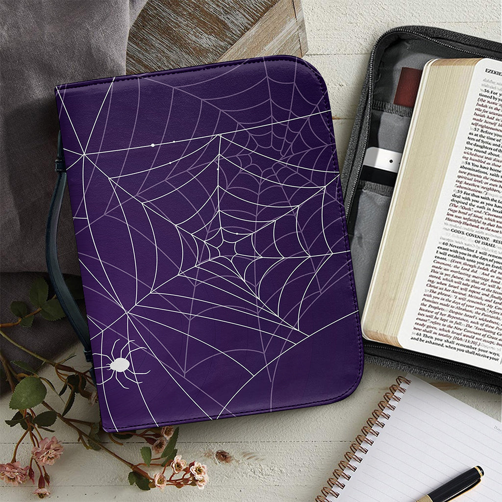 Purple Spider Web Pattern Print Leather Bible Cover