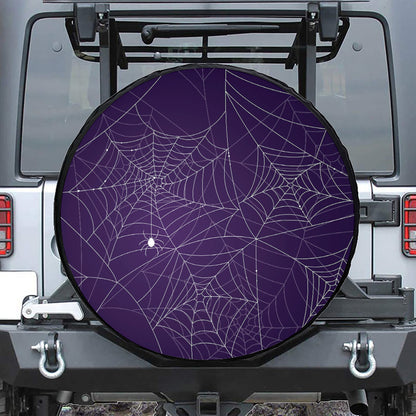 Purple Spider Web Pattern Print Leather Spare Tire Cover