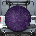 Purple Spider Web Pattern Print Leather Spare Tire Cover