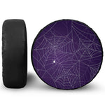 Purple Spider Web Pattern Print Leather Spare Tire Cover