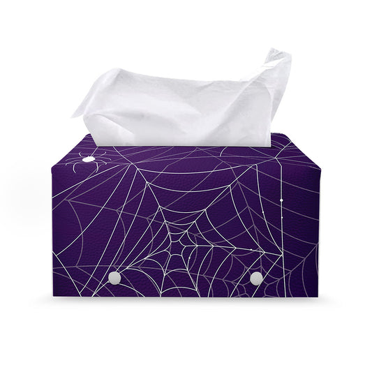 Purple Spider Web Pattern Print Leather Tissue Box Cover