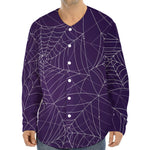 Purple Spider Web Pattern Print Long Sleeve Baseball Jersey