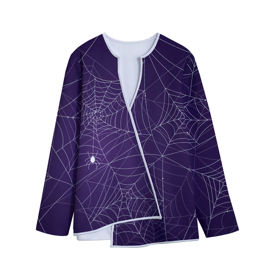 Purple Spider Web Pattern Print Long Sleeve Short Coat