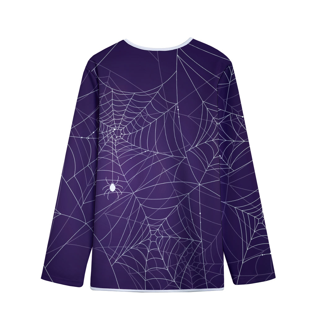 Purple Spider Web Pattern Print Long Sleeve Short Coat