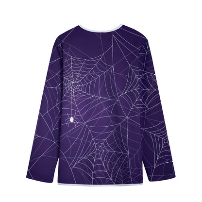 Purple Spider Web Pattern Print Long Sleeve Short Coat