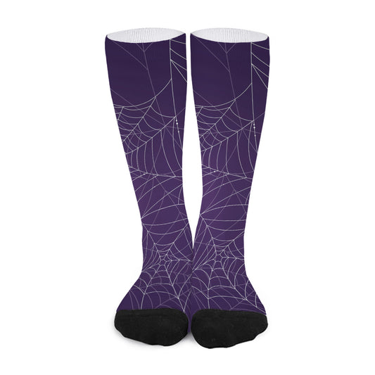 Purple Spider Web Pattern Print Long Socks