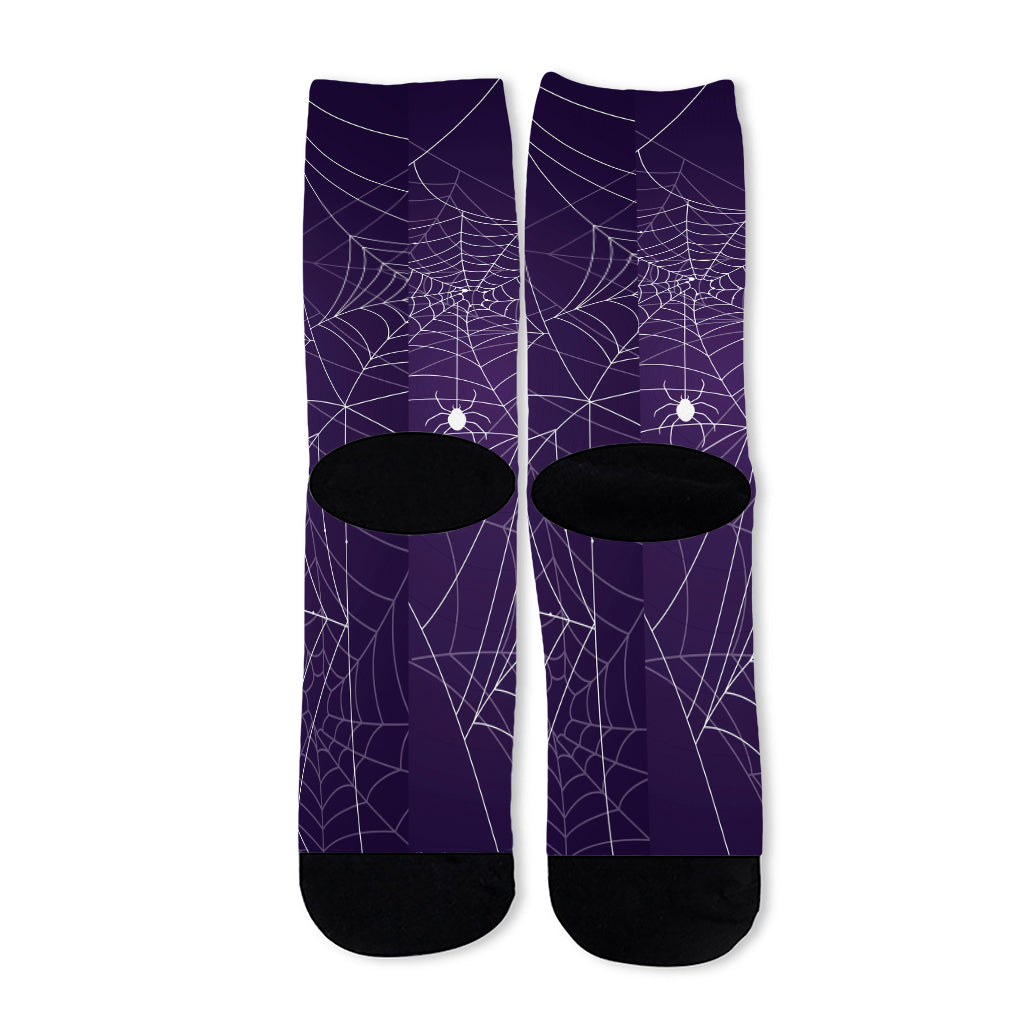 Purple Spider Web Pattern Print Long Socks