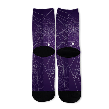Purple Spider Web Pattern Print Long Socks
