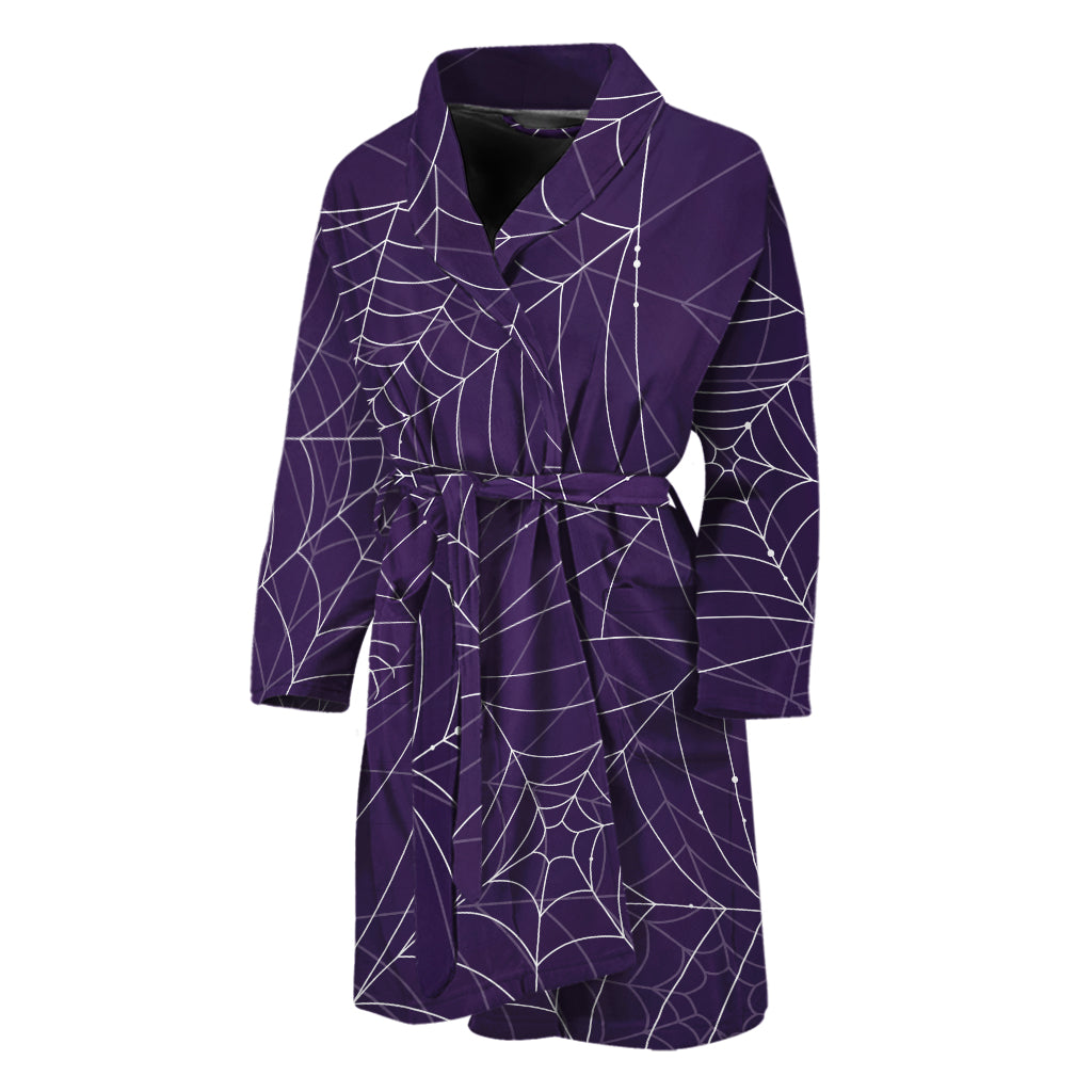 Purple Spider Web Pattern Print Men's Bathrobe