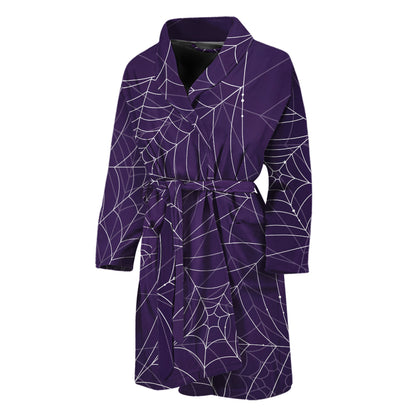 Purple Spider Web Pattern Print Men's Bathrobe
