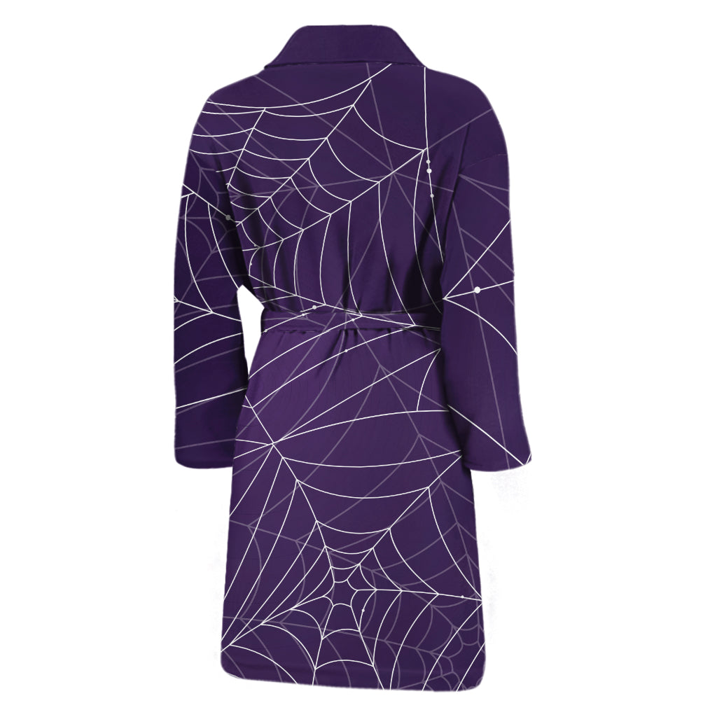 Purple Spider Web Pattern Print Men's Bathrobe