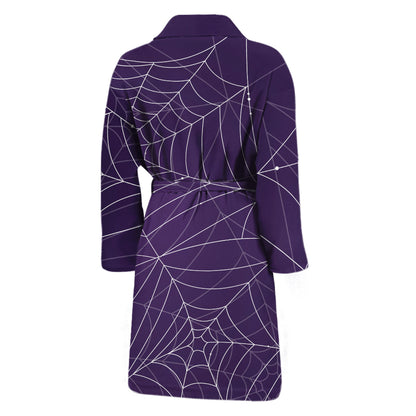 Purple Spider Web Pattern Print Men's Bathrobe