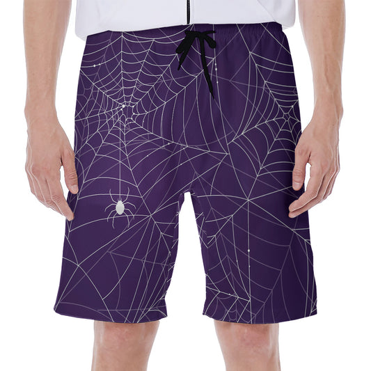 Purple Spider Web Pattern Print Men's Beach Shorts