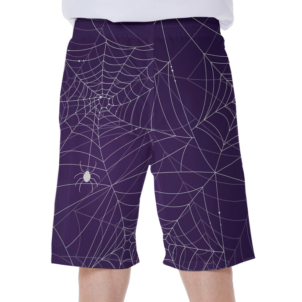 Purple Spider Web Pattern Print Men's Beach Shorts
