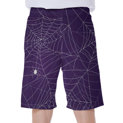 Purple Spider Web Pattern Print Men's Beach Shorts