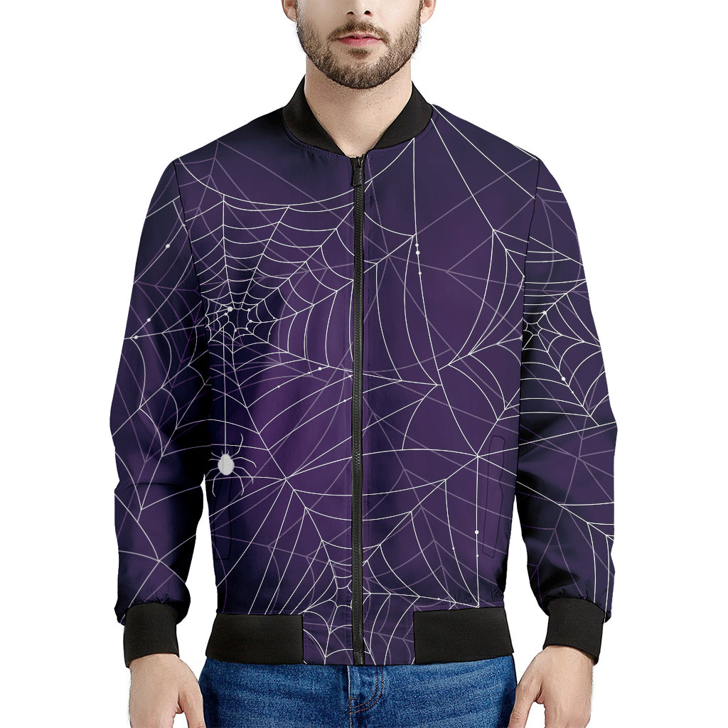 Purple Spider Web Pattern Print Men's Bomber Jacket