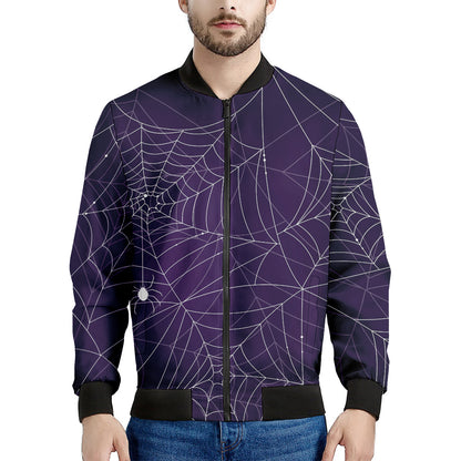 Purple Spider Web Pattern Print Men's Bomber Jacket