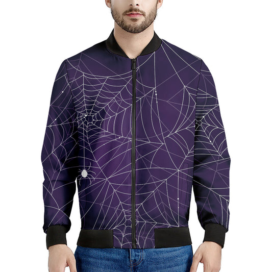 Purple Spider Web Pattern Print Men's Bomber Jacket