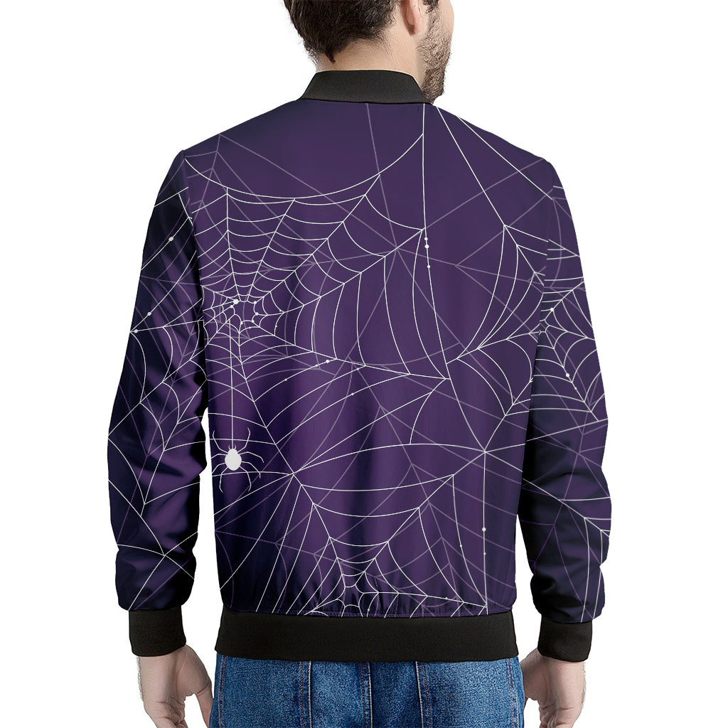Purple Spider Web Pattern Print Men's Bomber Jacket