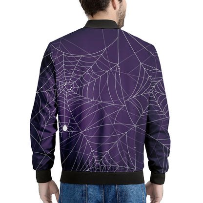 Purple Spider Web Pattern Print Men's Bomber Jacket