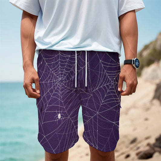 Purple Spider Web Pattern Print Men's Cargo Shorts