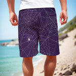 Purple Spider Web Pattern Print Men's Cargo Shorts