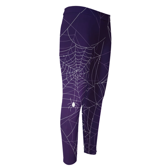 Purple Spider Web Pattern Print Men's Compression Pants