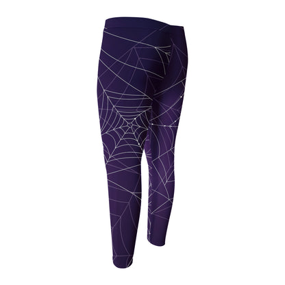 Purple Spider Web Pattern Print Men's Compression Pants