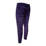 Purple Spider Web Pattern Print Men's Compression Pants
