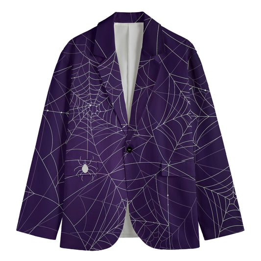 Purple Spider Web Pattern Print Men's Cotton Blazer
