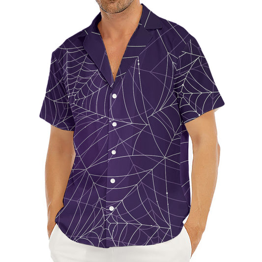 Purple Spider Web Pattern Print Men's Deep V-Neck Shirt