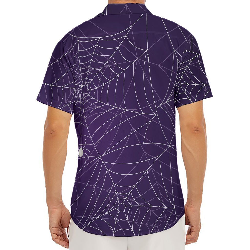 Purple Spider Web Pattern Print Men's Deep V-Neck Shirt