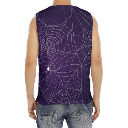 Purple Spider Web Pattern Print Men's Fitness Tank Top