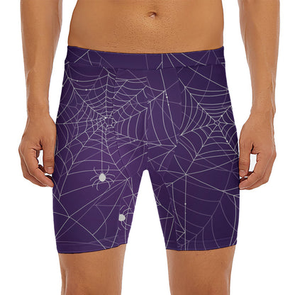 Purple Spider Web Pattern Print Men's Long Boxer Briefs