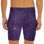 Purple Spider Web Pattern Print Men's Long Boxer Briefs
