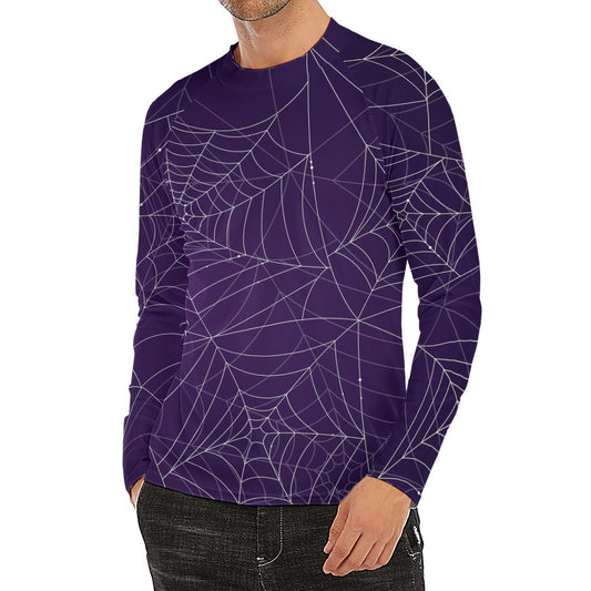 Purple Spider Web Pattern Print Men's Long Sleeve Rash Guard