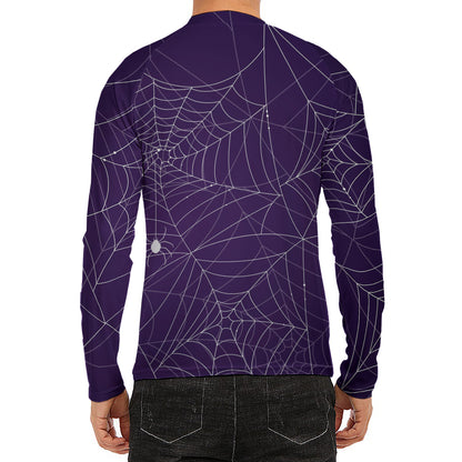 Purple Spider Web Pattern Print Men's Long Sleeve Rash Guard