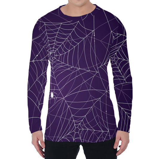 Purple Spider Web Pattern Print Men's Long Sleeve T-Shirt