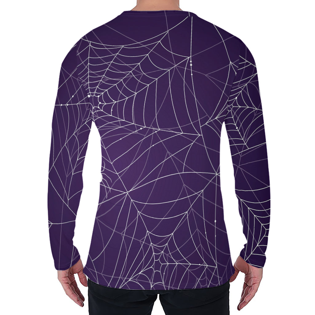 Purple Spider Web Pattern Print Men's Long Sleeve T-Shirt